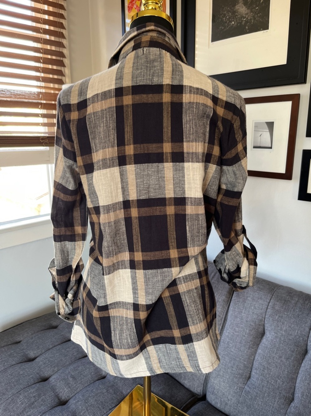 Kyla Sea Plaid Shirt with Floral Embroidery size S - Picture 4 of 6
